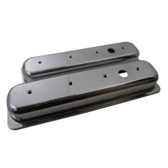 Valve Cover Aluminum Short Polished Plain Pair Small Block Chevrolet 1987-Up