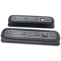 Valve Cover Aluminum Short Black Ball Milled Pair Small Block Chevrolet 1987-Up