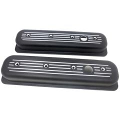 Valve Cover Aluminum Tall Black Ball-Milled Pair Small Block Chevrolet 1987-Up