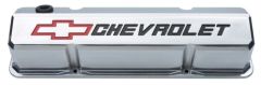 PROFORM Valve Covers Slant-Edge Polished Aluminum Tall Pair With Red and Black Chevrolet Bowtie Logo 262-400 Small Block Engine