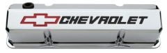 PROFORM Valve Covers Slant-Edge Chrome Aluminum Tall Pair With Red and Black Chevrolet Bowtie Logo 262-400 Small Block Engine