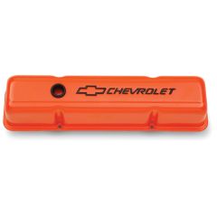 PROFORM Tall Valve Cover Pair SBC 262/ 283/ 302/ 305/ 307/ 327/ 350/ 400 1955-86 Chevy Orange Steel w/ Bowtie Logo