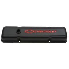 PROFORM Valve Cover Short Black Crinkle Steel With Recessed Chevrolet Bowtie Logo Chevy Small Block 262 / 283 / 302 / 305 / 307 / 327 / 350 / 400 1955-1986