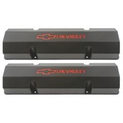 PROFORM Valve Cover Tall Fabricated Aluminum Black Crinkle With Red Logo Pair 262-400 Small Block Chevy 1955-1986