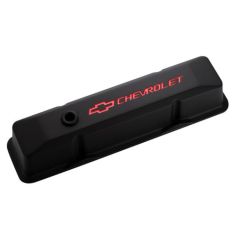PROFORM Valve Cover Tall Black Crinkle Aluminum Pair With Red Chevy Bowtie 262/400 Small Block Logo Chevrolet C10 1955-1986
