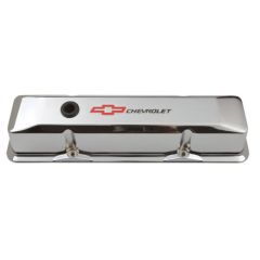 PROFORM Valve Cover Tall Chrome Plated Aluminum Pair With Red Chevy Bowtie 262/400 Small Block Logo Chevrolet C10 1955-1986
