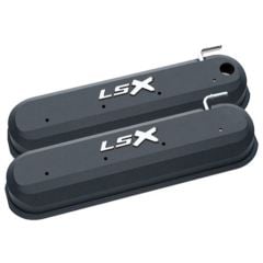 PROFORM Valve Cover Slant-Edge Black Crinkle Aluminum Tall Baffled With Raised LSX Logo Pair GM LS