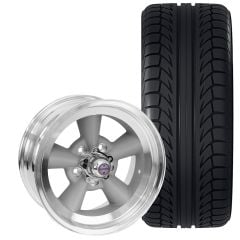 American Racing Original Torq-Thrust Wheel And Tire Package 17"x8" Vintage Silver With Machined Lip Mustang 1965-1973