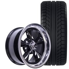 US Mags 17"X7"/17"X8" Standard Single Wheel/ Tire Package Mustang 65-73 Gloss Black W/ Diamond Cut Lip