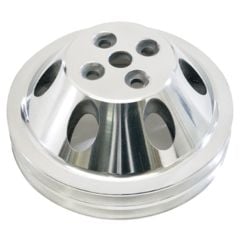 CJ Classic Trucks 2-Groove Water Pump Pulley Aluminum Polished For Long Water Pump Small Block Chevrolet 1969-1985