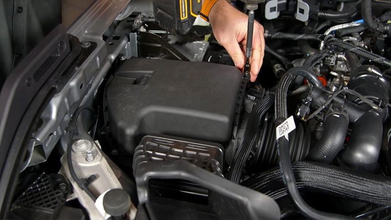 Removing screws from 6th gen Bronco's factory air intake lid