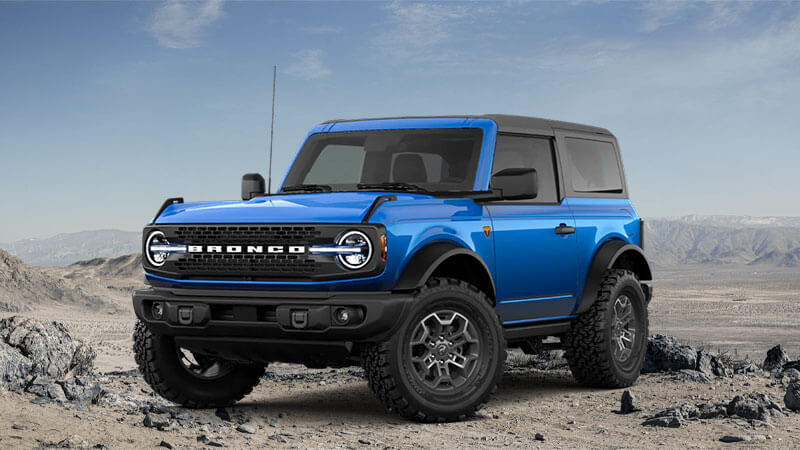 A 2026 Ford Bronco painted Velocity Blue Metallic