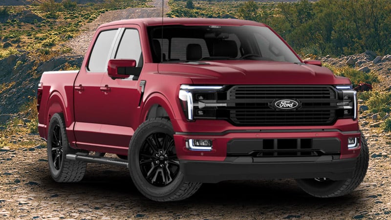 A Ford F150 painted Ruby Red Metallic Tinted Clearcoat
