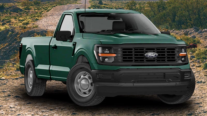 A 2027 Ford F150 painted Wild Green