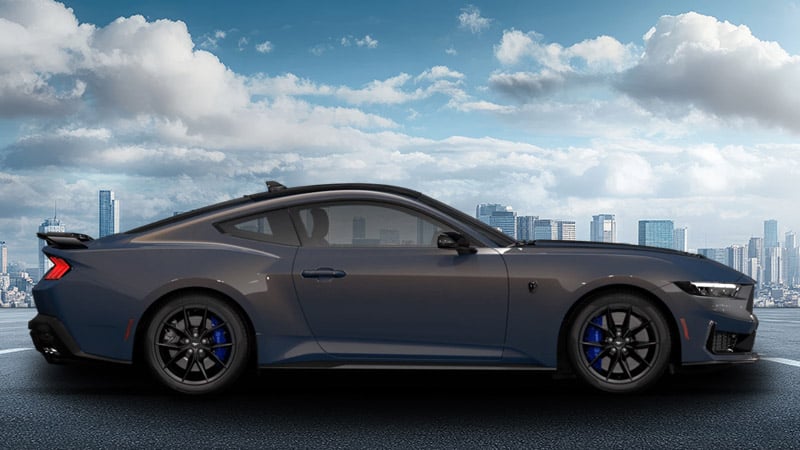 A 2027 Ford Mustang Dark Horse painted Blue Ember Metallic