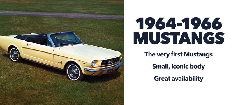 A yellow classic Mustang convertible parked in a field