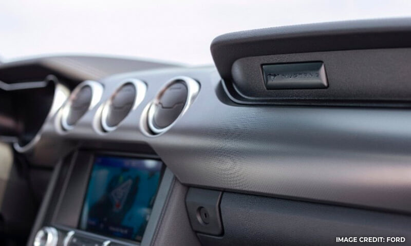 Interior shot of the 2022 Mustang Stealth Package dashboard accents