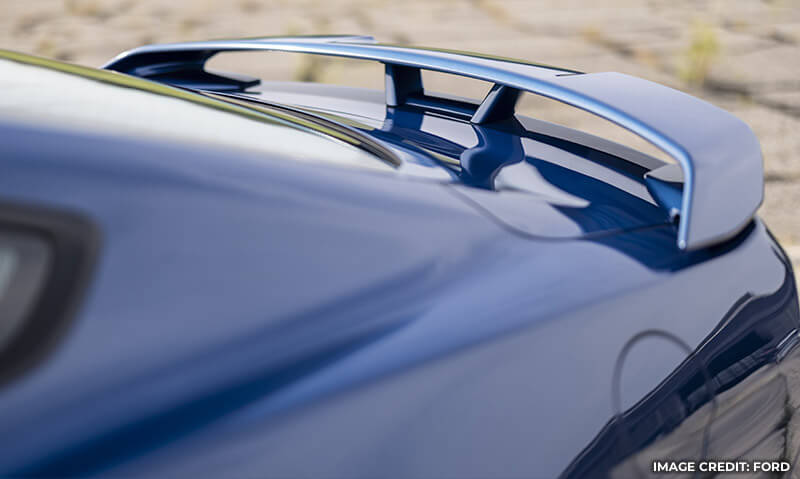 Closeup of the rear wing from the 2022 Mustang Stealth Package