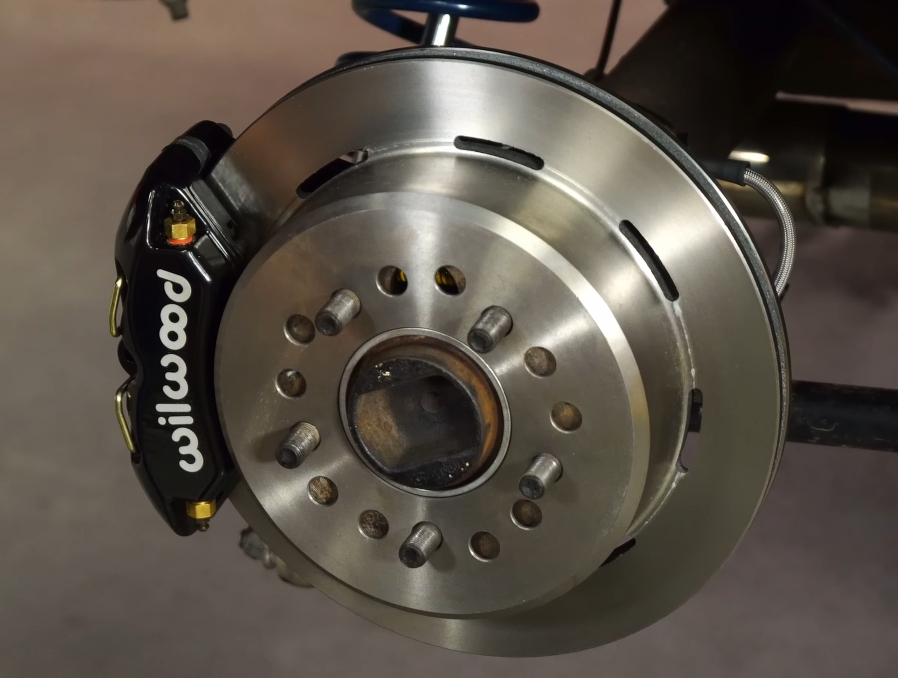 A close up shot of Wilwood disc brakes on a Chevy C10